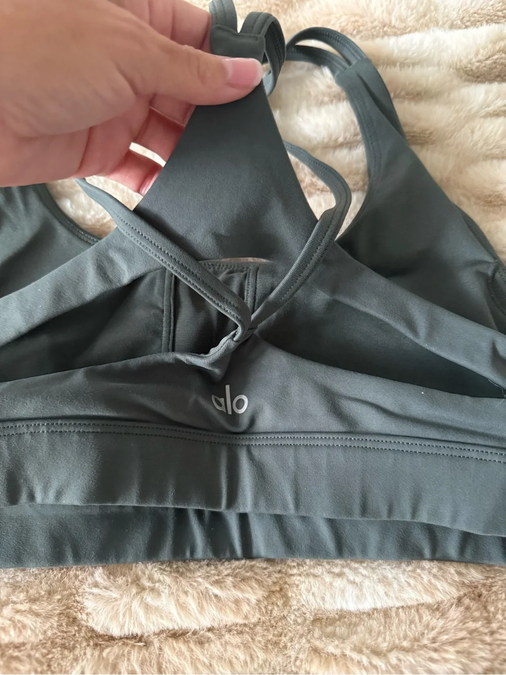 ALO Yoga Hunter Green Strappy Sports Bra